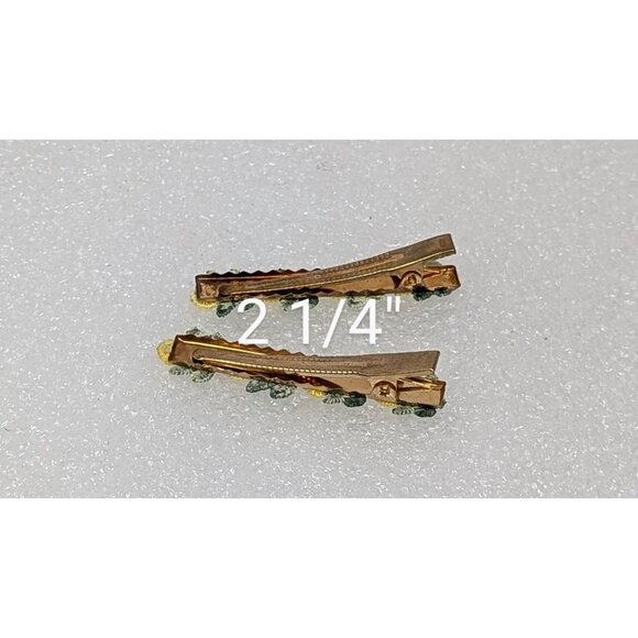 Vintage Embroidered Yellow Flower Floral Hair Clips Gold Tone Set Of 2 - Picture 3 of 3